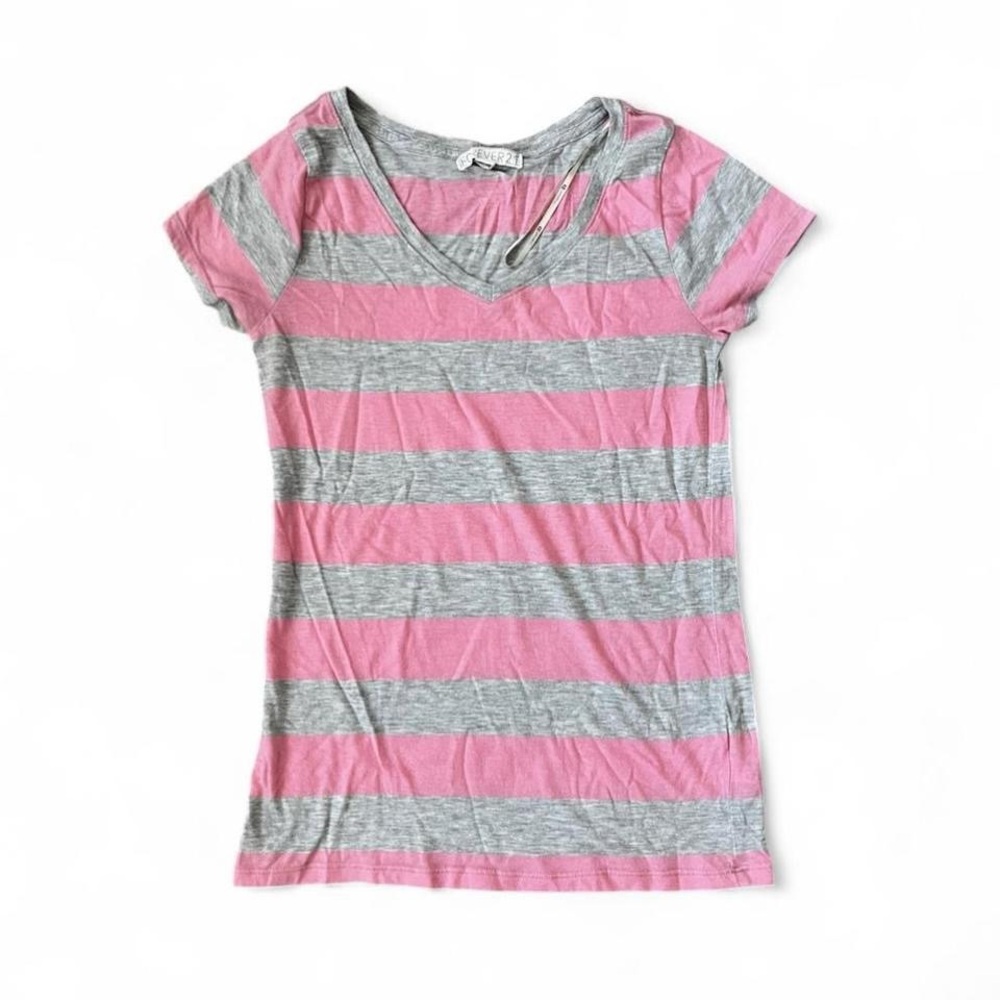 Forever 21 Pink and Gray Striped Tee